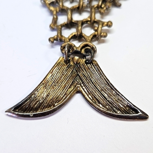 VINTAGE Brutalist Articulated Brass Large Fish Skeletal Statement Pendant MCM - Picture 8 of 8